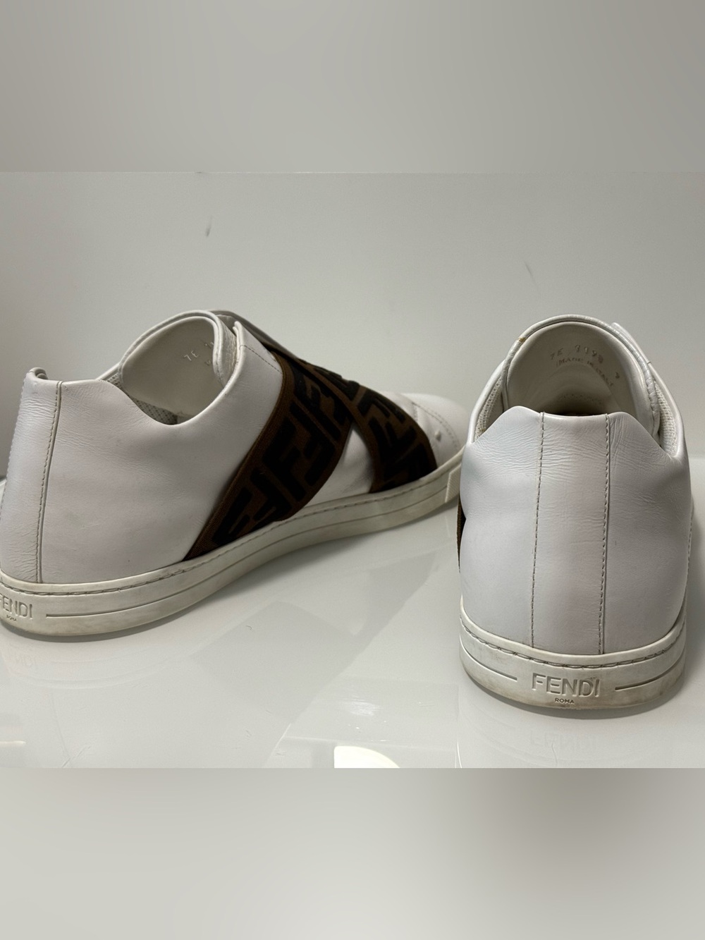 Fendi White Leather Slip-On Sneakers with FF Fendi Logo Cross Strap - Picture 11 of 17